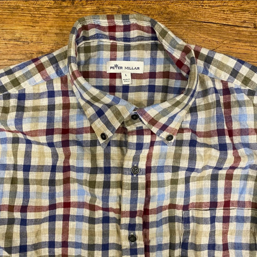 Peter‎ Millar Gray Multicolor Sutton Cotton Sport Button Down Shirt Men's Size L